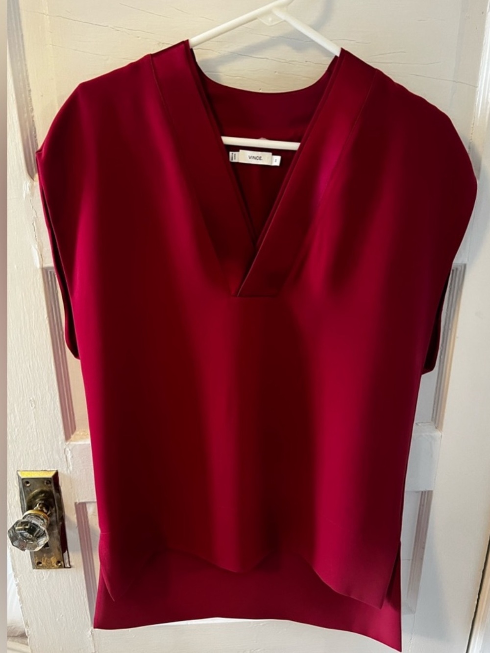Vince Women's Deep Red V-Neck Blouse - XS